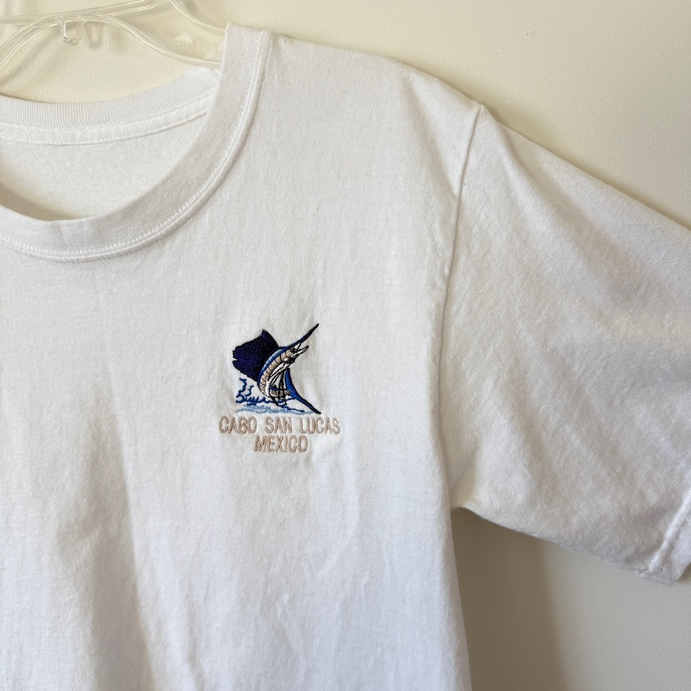 Cabo San Lucas Mexico White Embroidered Cropped T-shirt Shirt Top - Picture 4 of 9
